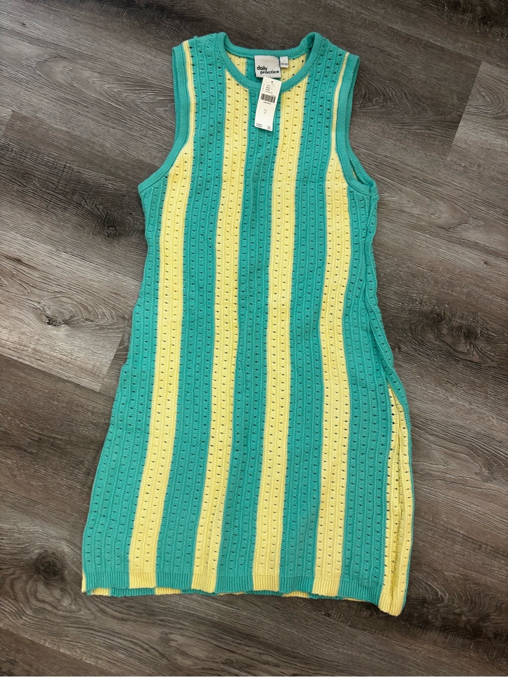 Anthropologie Daily Practice Eyelet Knit Stripe Tank Dress - Teal & Yellow